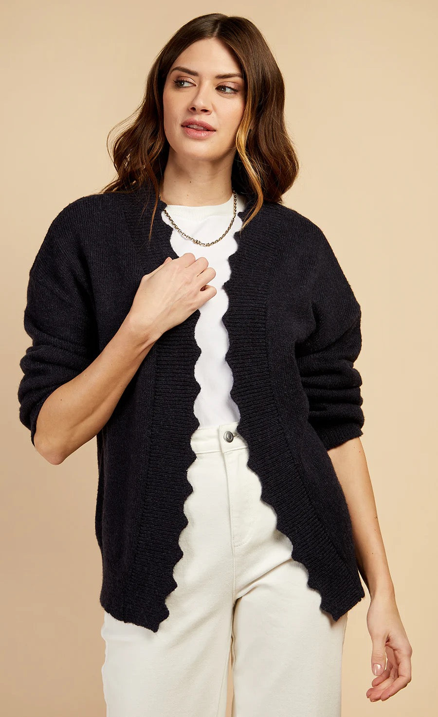 LM Navy Knit Scallop Cardigan by Vogue Williams