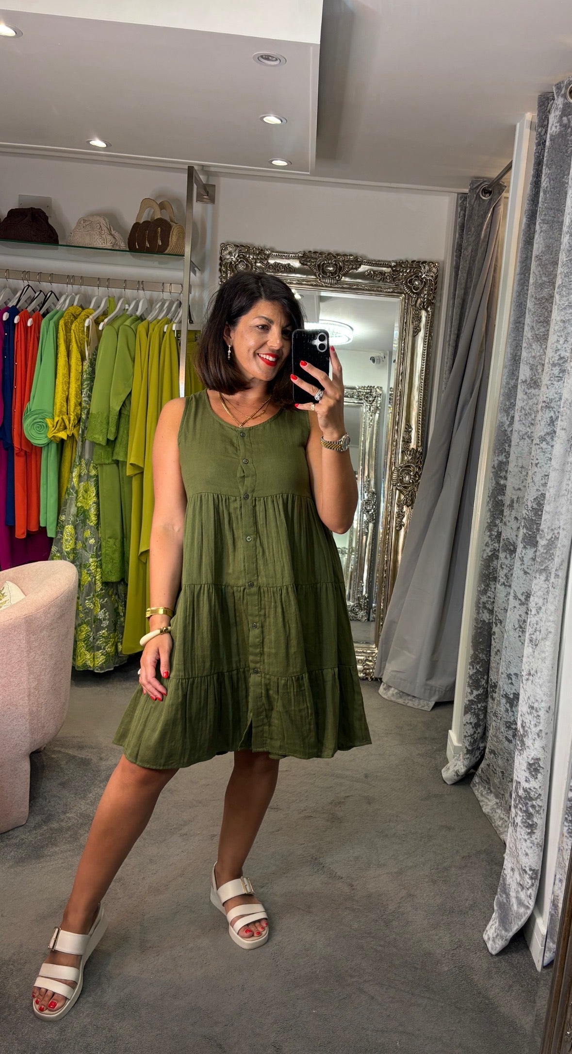 ICHI Foxa Cotton Mini Dress - Green
