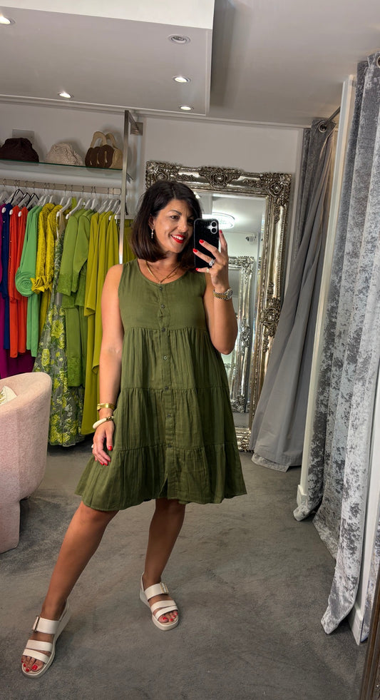 ICHI Foxa Cotton Mini Dress - Green