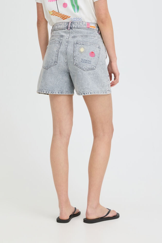 ICHI Laveny Denim Shorts - Bleach Wash
