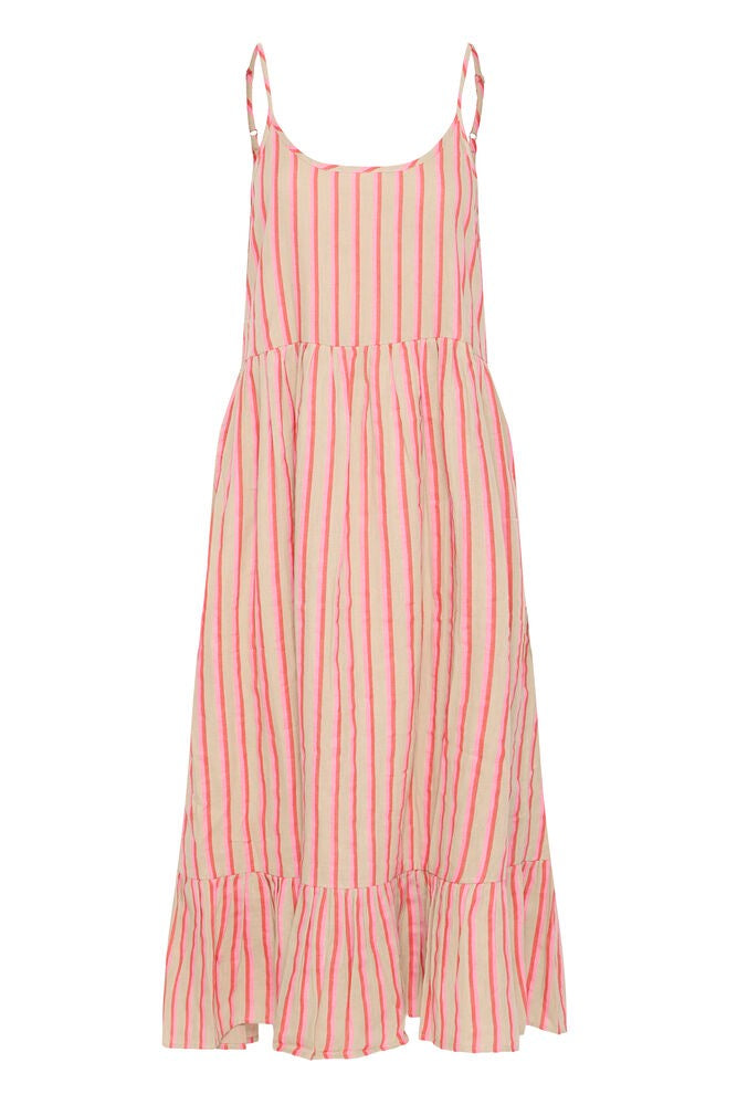 ICHI Foxa Stripe Cotton Midi Dress - Pink Candy