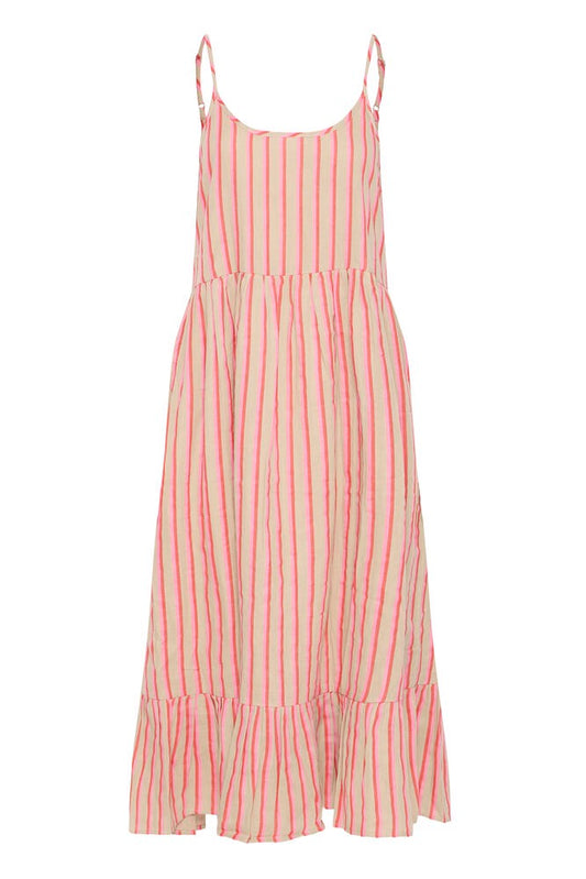 ICHI Foxa Stripe Cotton Midi Dress - Pink Candy