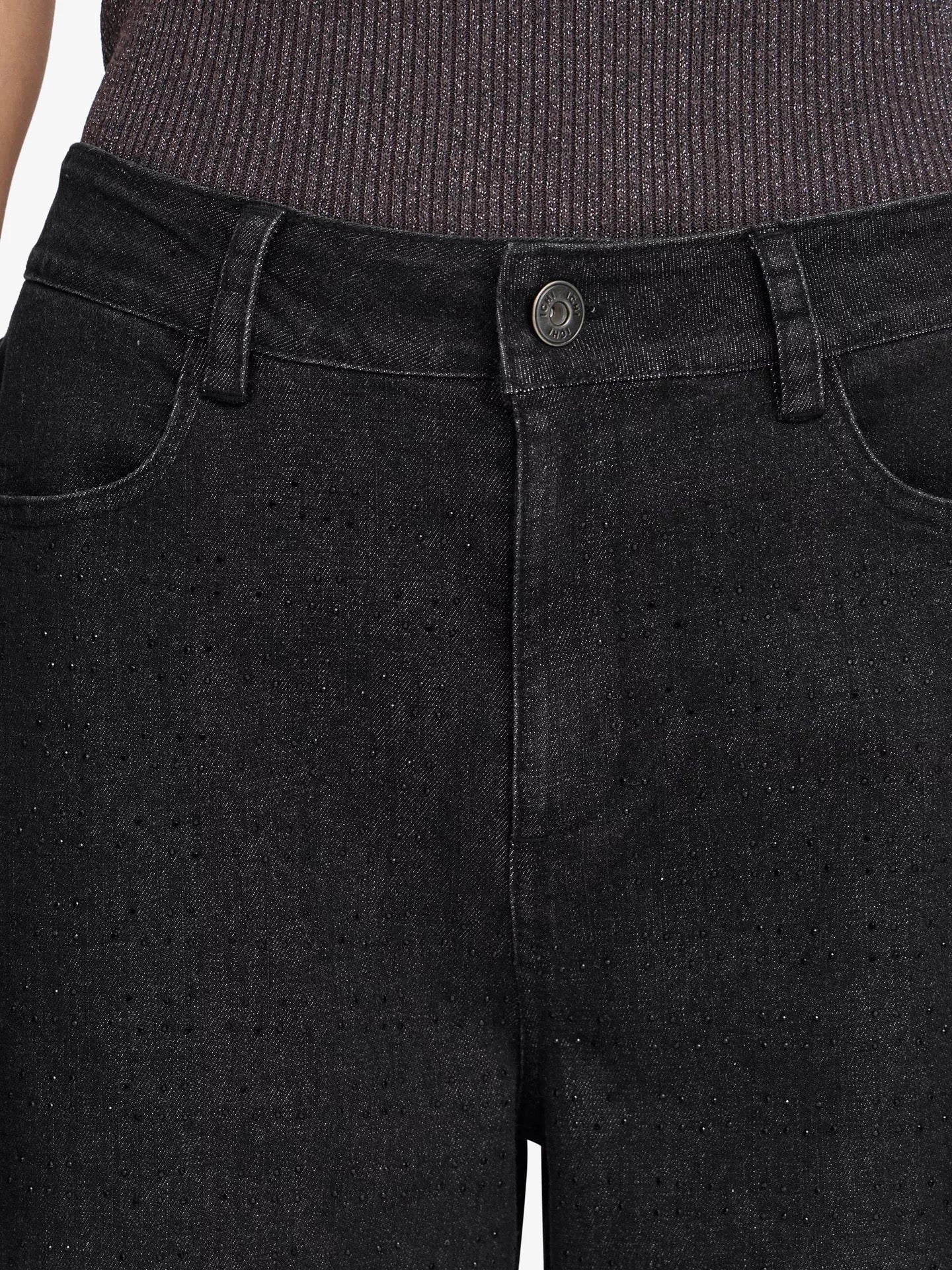 ICHI Braidy wide Leg Crystal Jeans - Dark Grey Wash