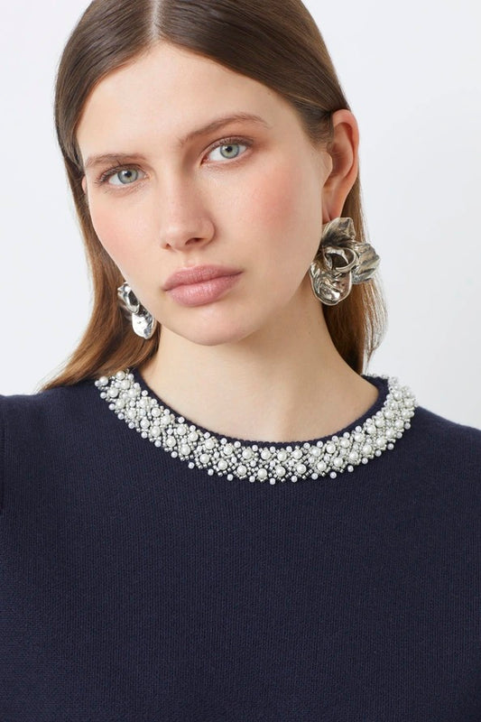 Suncoo Paris Pearl Knitted Sweater - Navy Blue