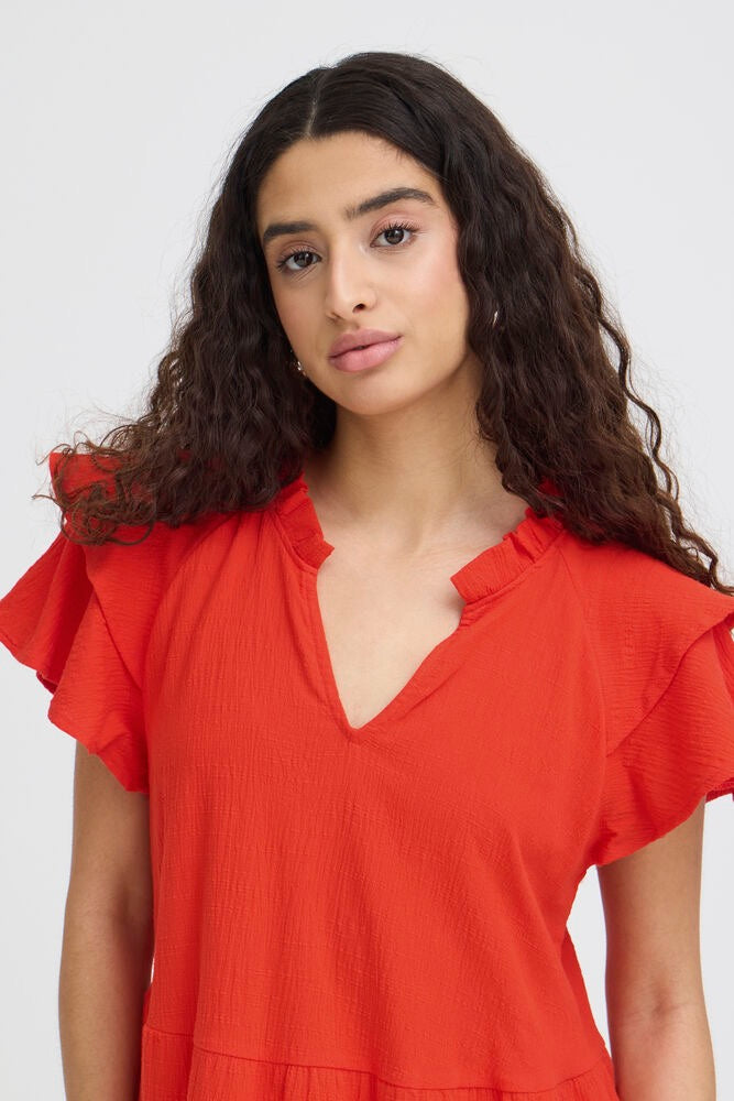 ICHI Lifana Midi Dress - Fiery Red