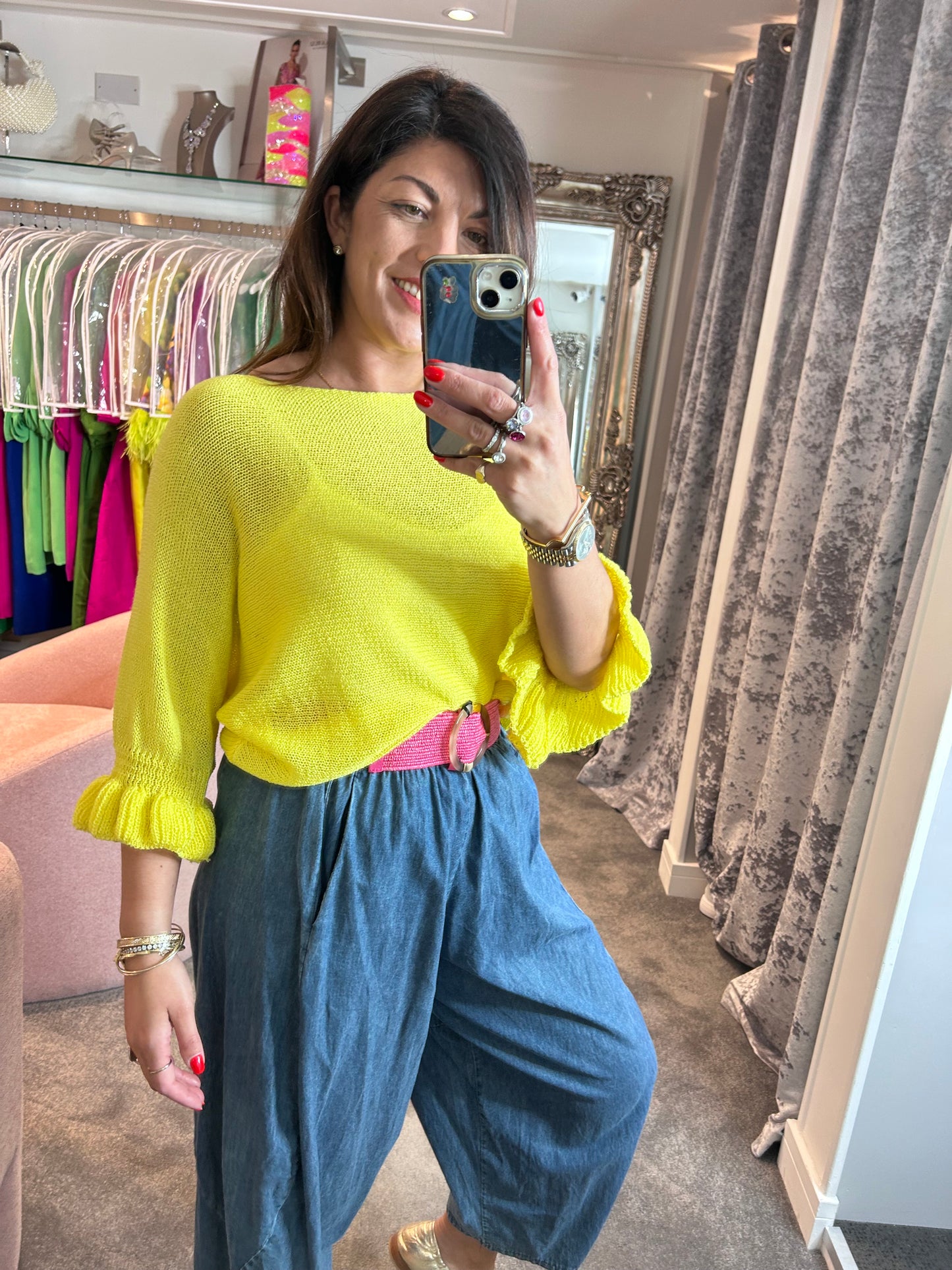 T1 Yellow Frill Edge Batwing Knit