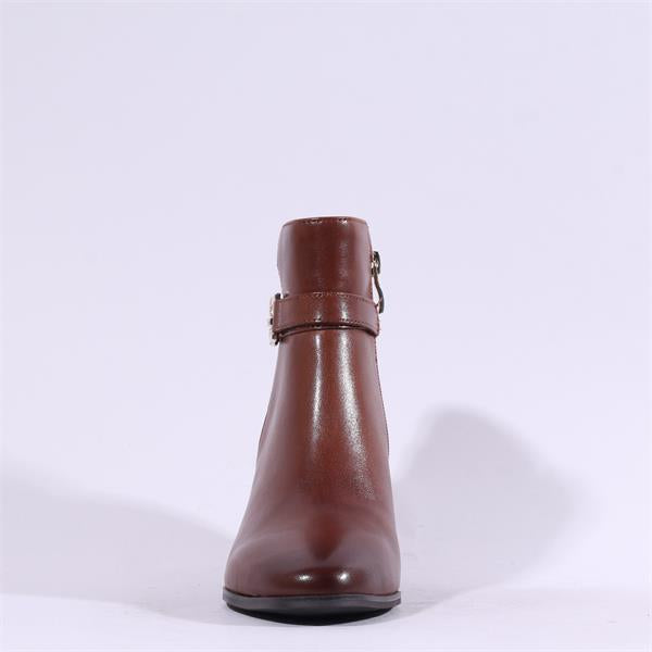 Caprice Leather Block Heel Ankle Boot - Cognac/Tan
