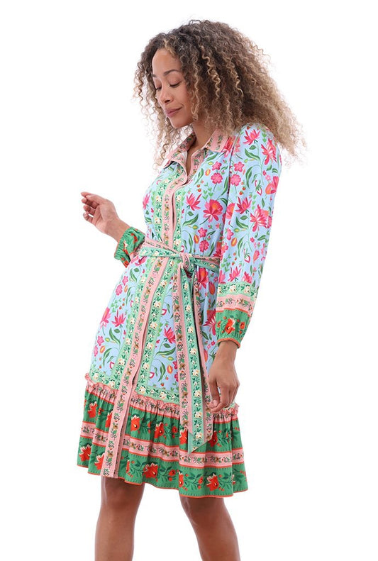 K-Design Floral Shirt Dress - Blue