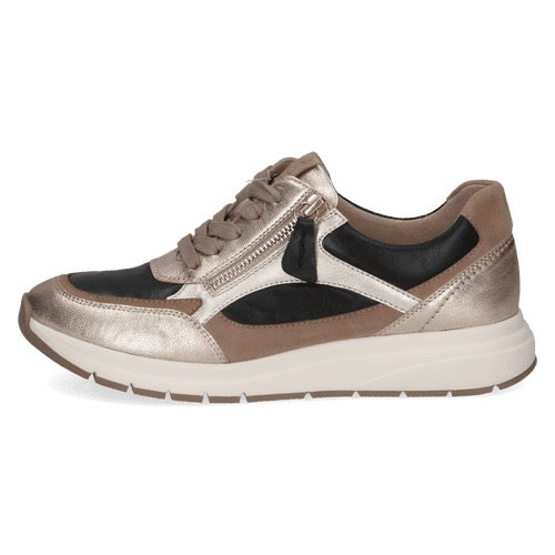 *RESTOCKED* Caprice Metallic Leather Lace/Zip Trainer - Gold/black