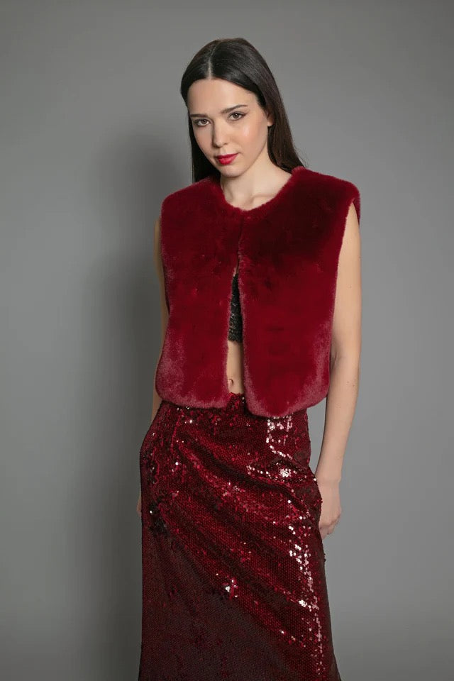 Nooki Edelweiss Faux Fur Gillet - Deep Red