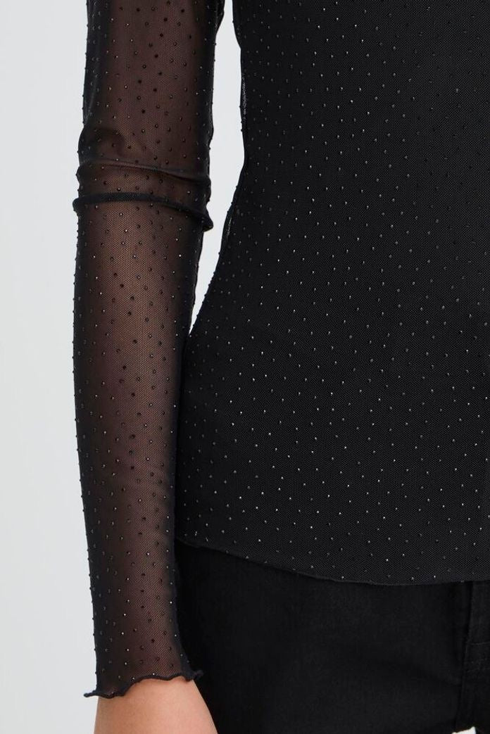 ICHI Noviola Crystal Sheer Top - Blacko