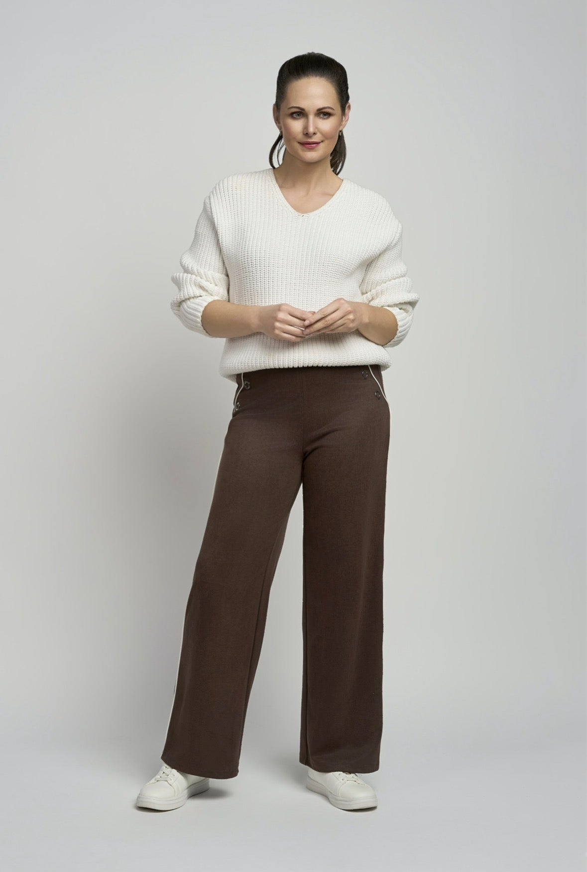 PINNS Soft Wide Leg Trouser - Chocolate/Ecru