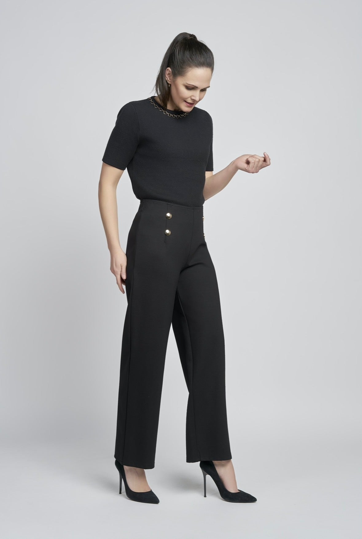 Pinns Wide Leg Ponte Trouser - Black