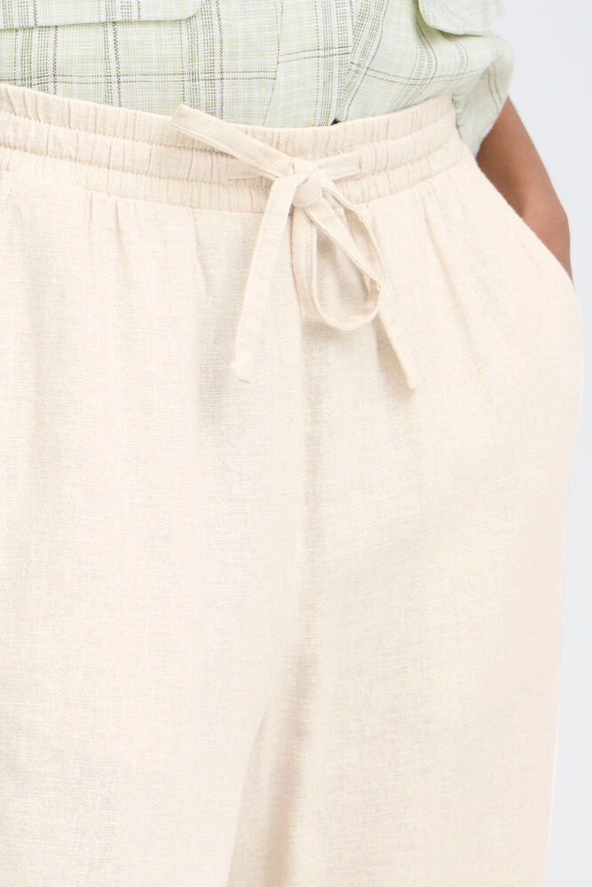 ICHI Linno Crop Linen Trouser - Off White
