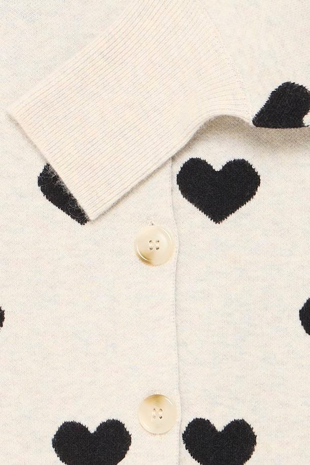 ICHI Brielle Cardigan Oatmeal Black Hearts