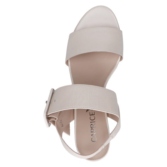 Caprice Block Heel Leather Heel - Cream Pearl