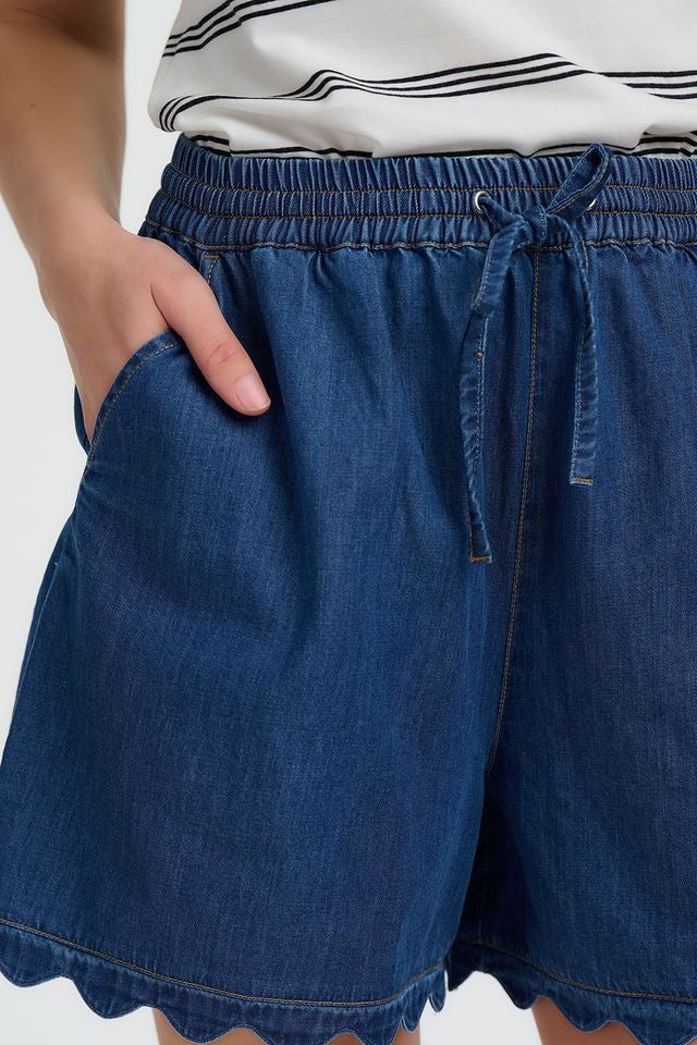 Sugarhill Brighton Shelly Scallop Denim Shorts - Deep Blue