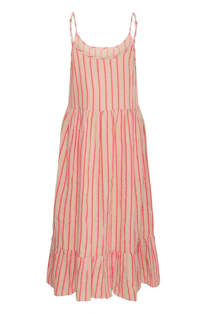 ICHI Foxa Stripe Cotton Midi Dress - Pink Candy