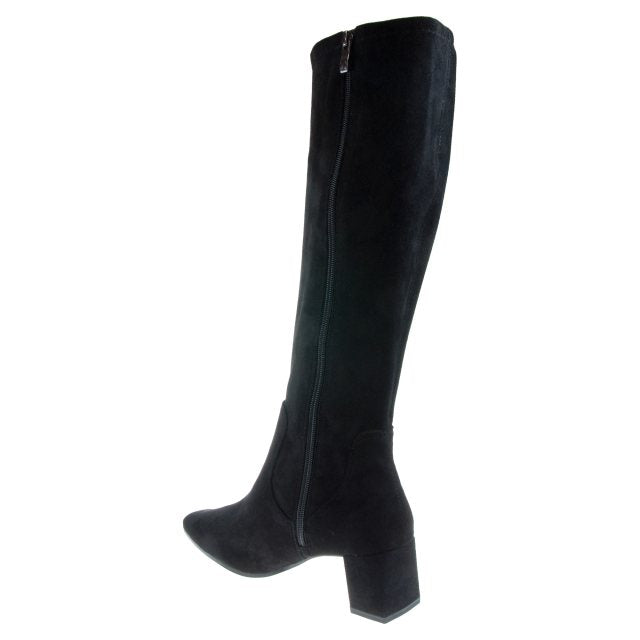 Caprice Knee High Stretch Suede Boot - Black