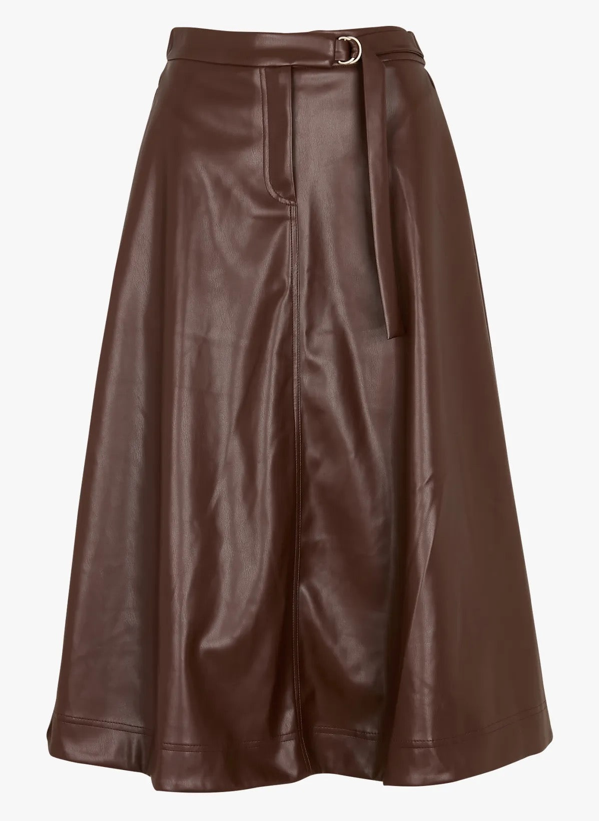 Suncoo Paris Floyd Faux Leather Midi Skirt Brown