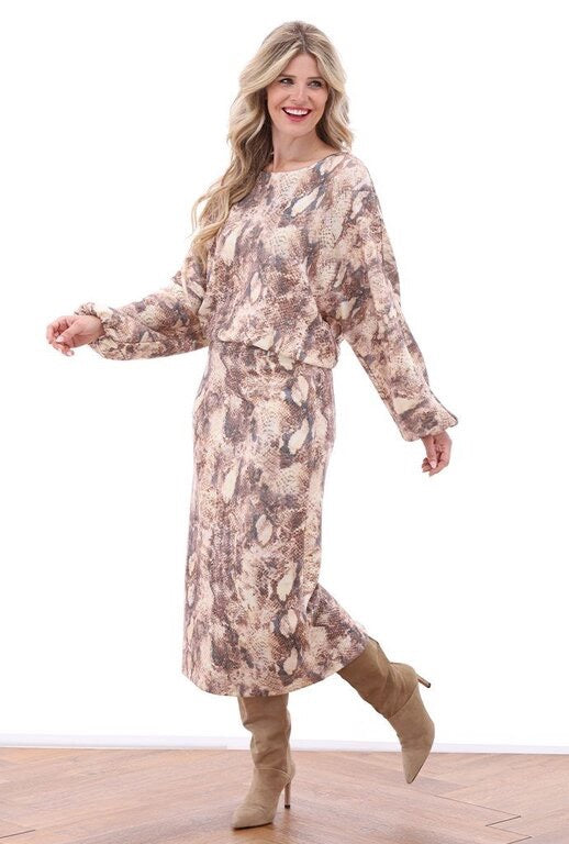 K Design Printed Knitted Dress with Detachable Jumper - Snake
