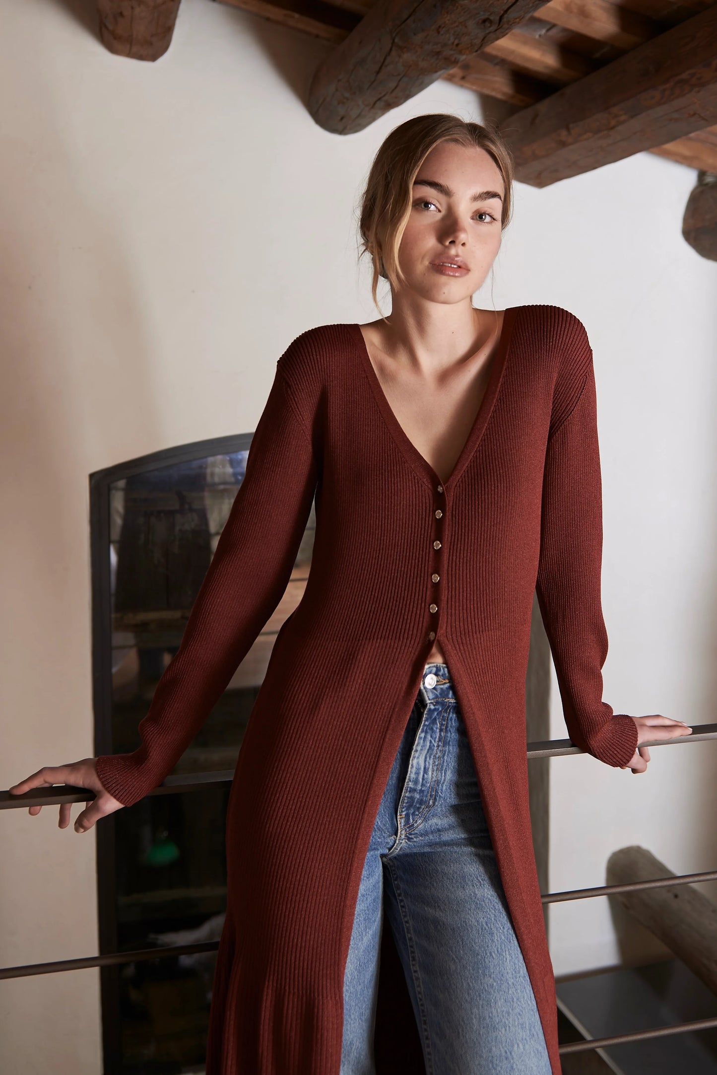 Jovonna Fleur Knitted Cardigan Wine