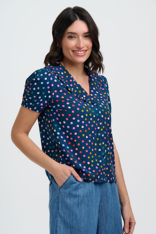 Sugarhill Brighton Elaine Frill Blouse - Petrol Navy