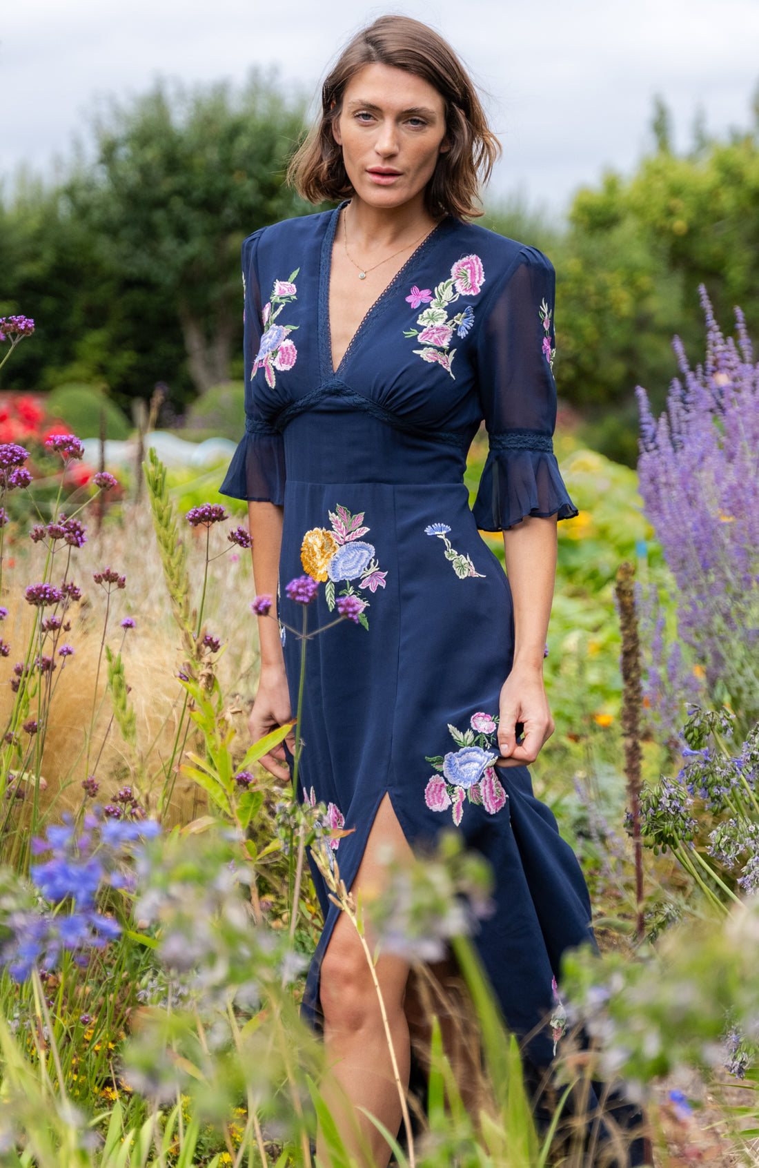Hope & Ivy The Kyra Embroidered Maxi Dress - Navy