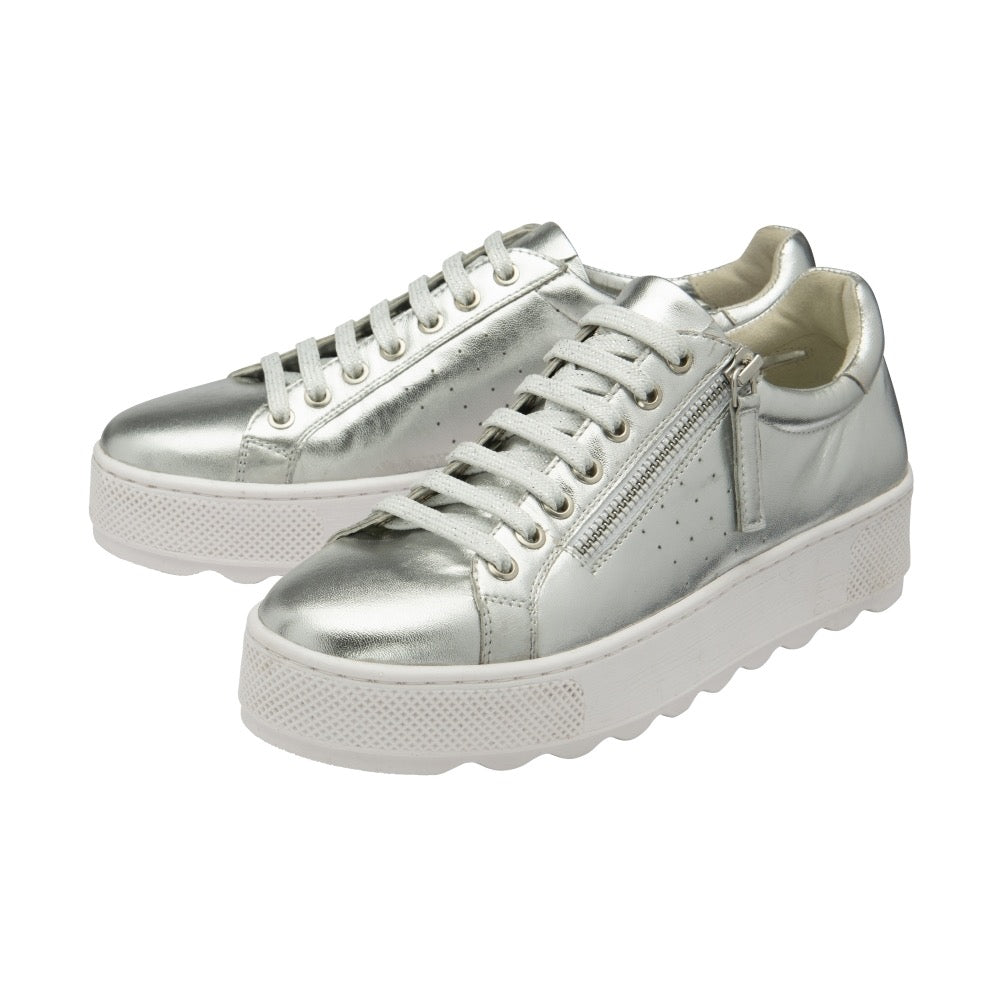 Ravel Silver Metallic Leather Calton Trainers