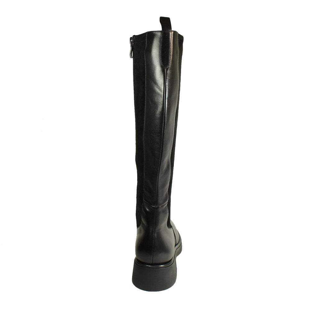 Caprice Black Leather/Micro Suede Long Boots