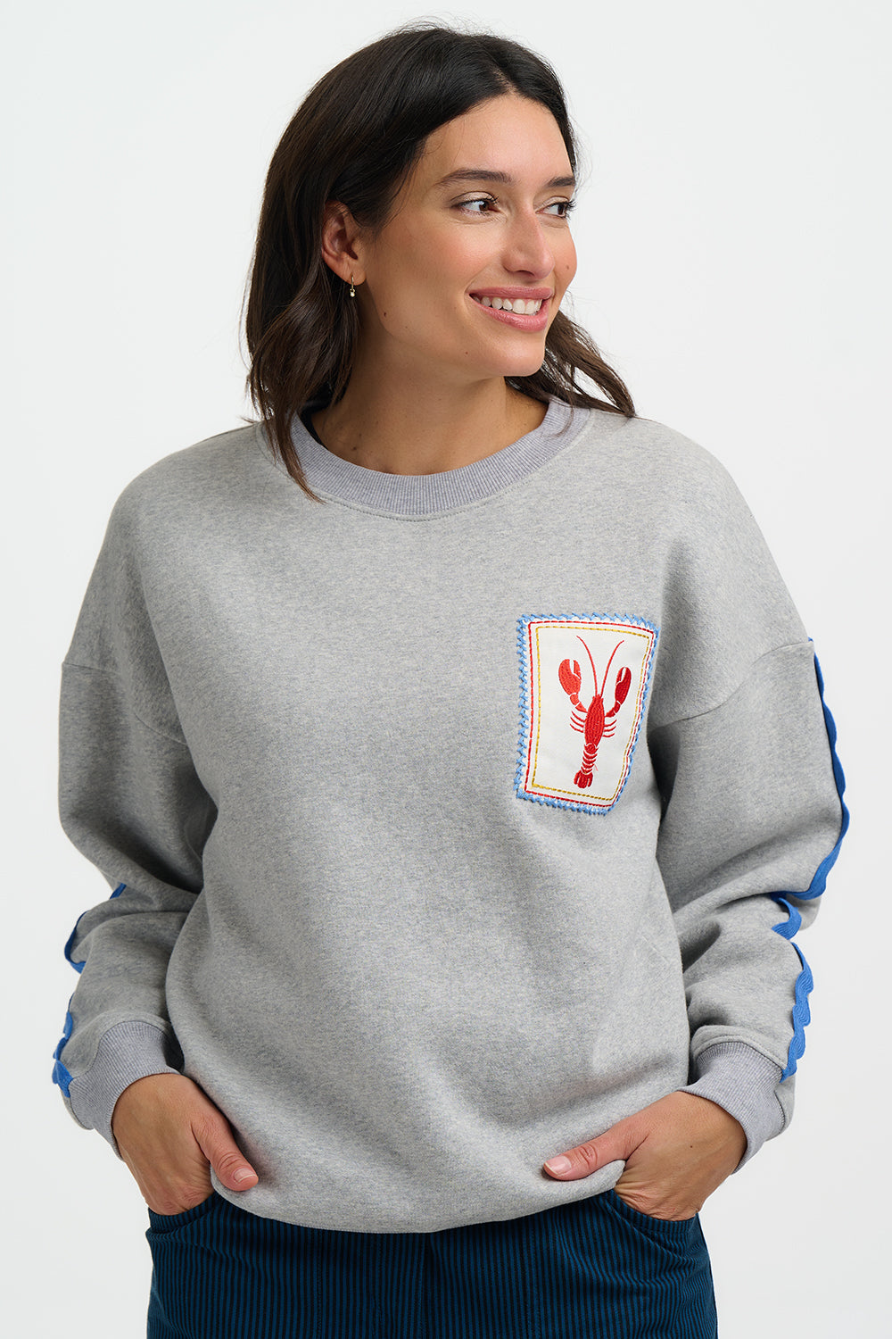 Sugarhill Brighton Eadie Relaxed Sweatshirt - Grey Marl, Lobster