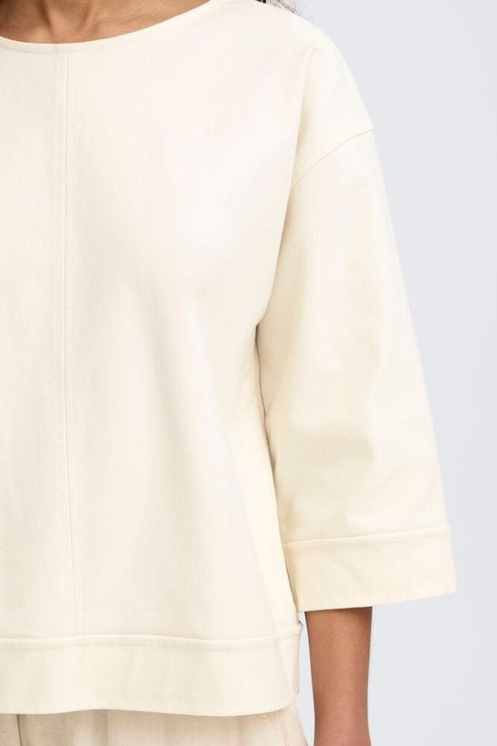 ICHI Kate Demin 3/4 Sleeve Top - Birch White