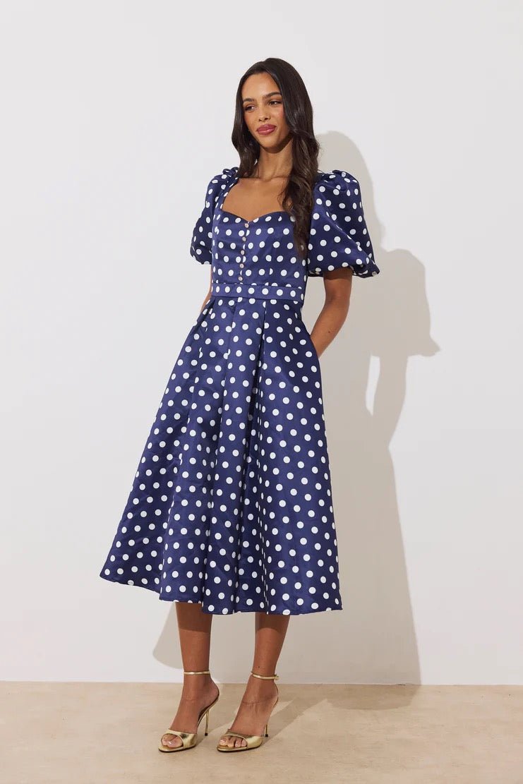 The 8th Sign Audrey Polka Dot Dress - Navy/White