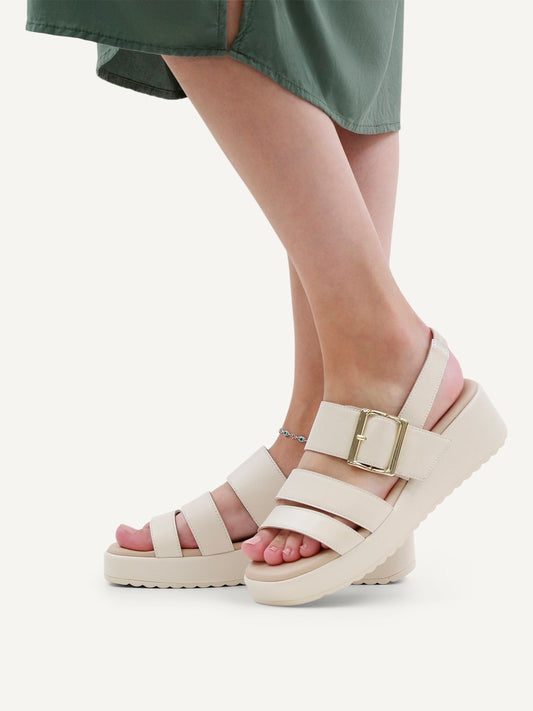 Caprice Leather Wide Strap Platform Sandals - Cream