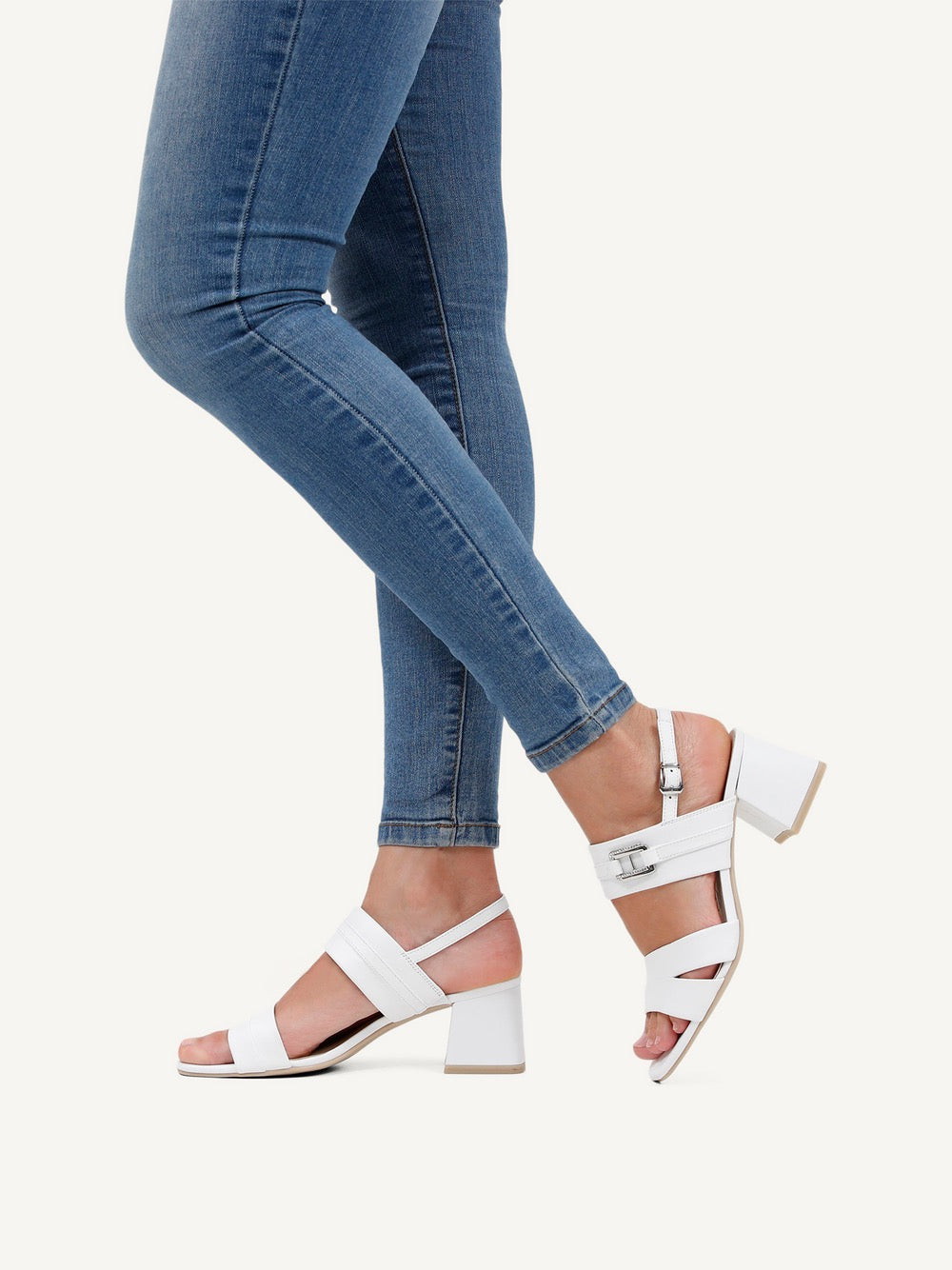 Caprice White Block Heeled Sandal