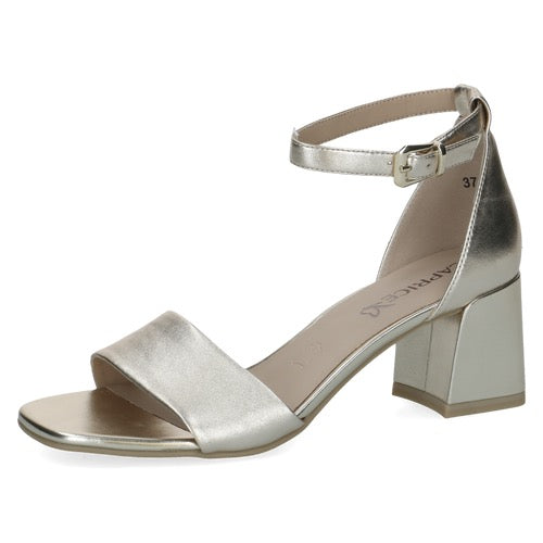 Caprice Leather Block Heel Sandal - Gold