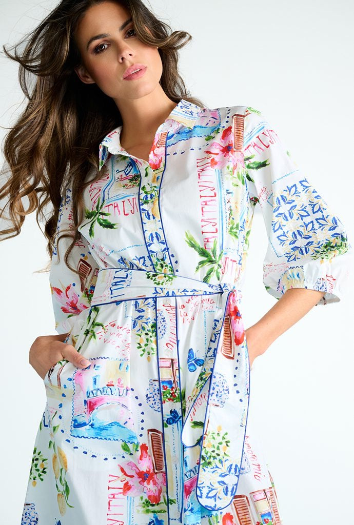 K-Design Classic Print Maxi Shirt Dress - Off White