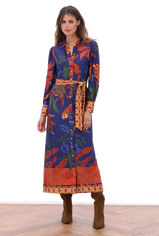 K-Design Floral Maxi Shirt Dress - Blue