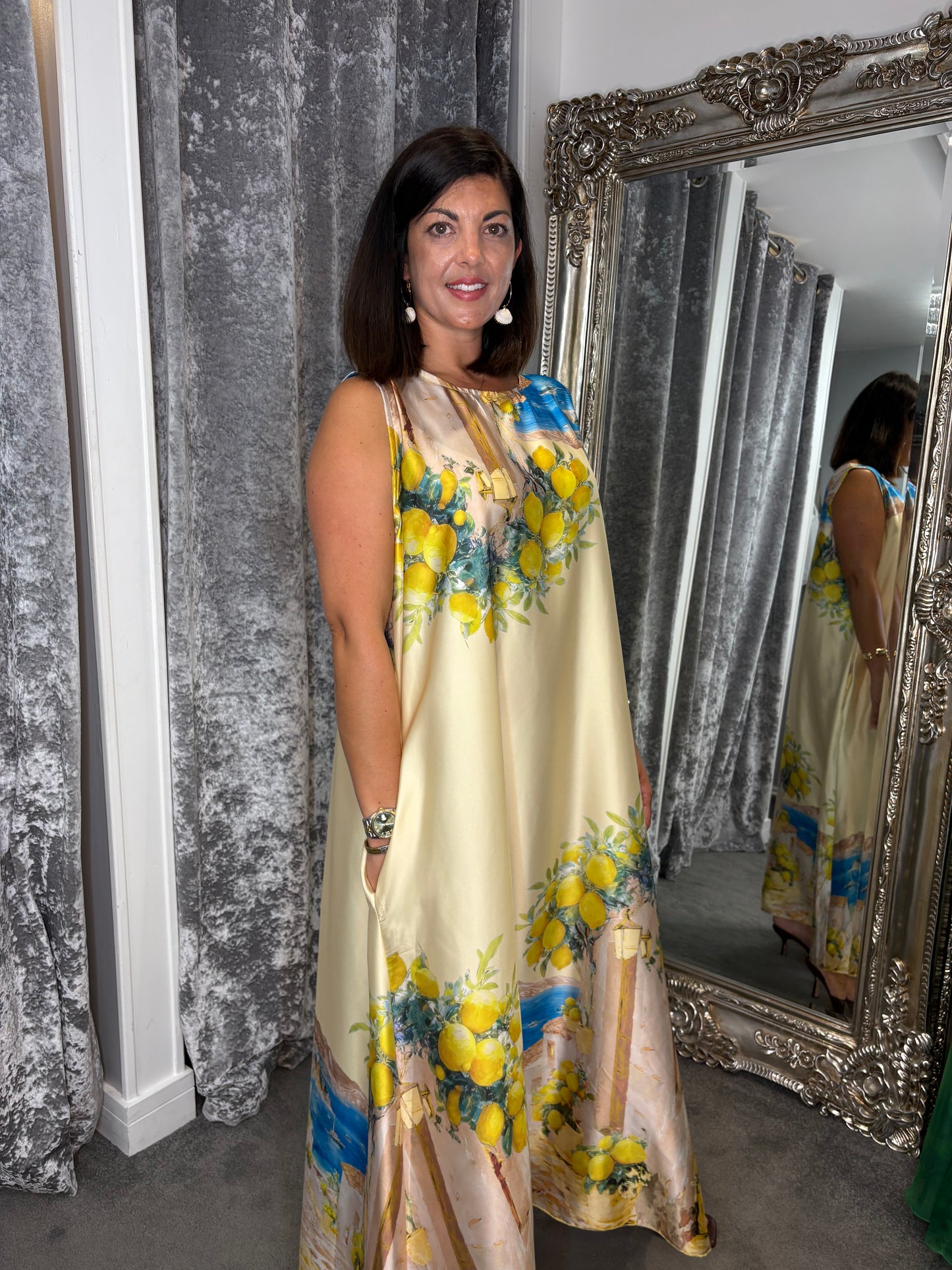 Studio Lemon Satin Maxi Dress - Yellow