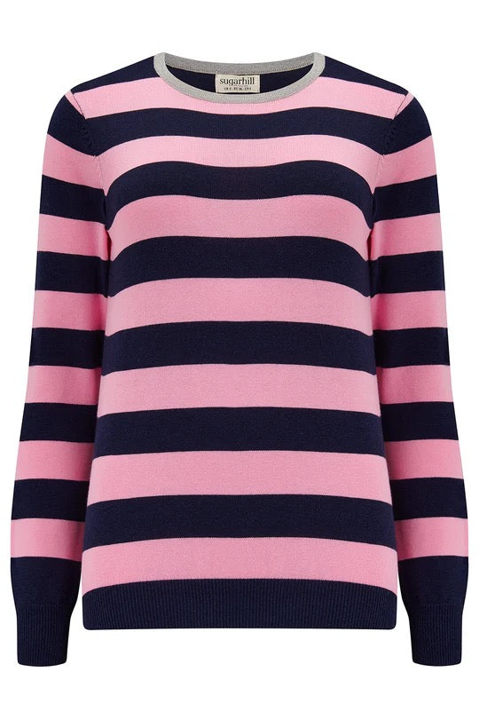 Sugarhill Brighton Rowena Jumper - Navy/Pink, Silver Collar