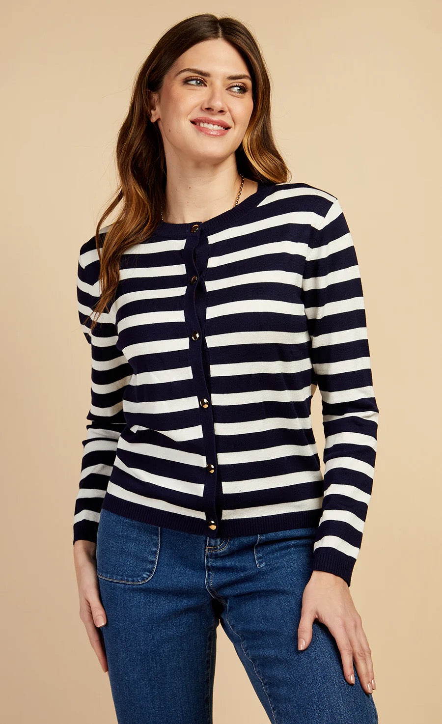 LM Navy Stripe Cardigan by Vogue Williams