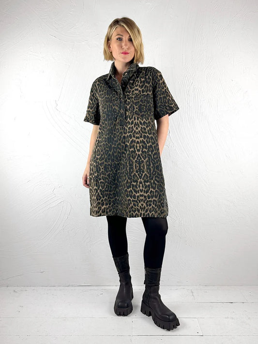 Sunny Studio Milpa Denim Leopard Print Dress