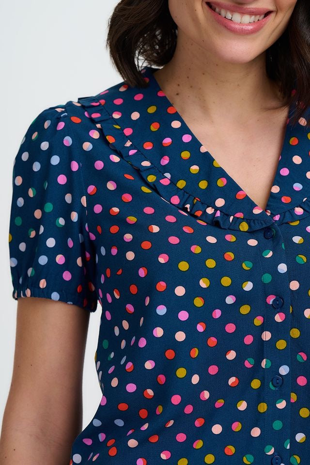 Sugarhill Brighton Elaine Frill Blouse - Petrol Navy
