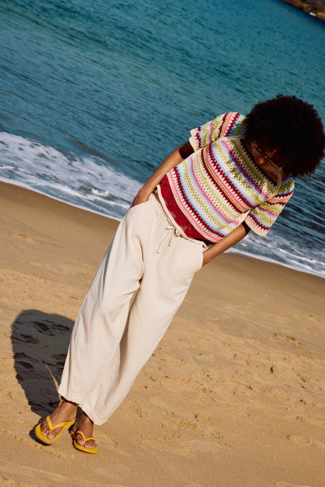 ICHI Linno Crop Linen Trouser - Off White