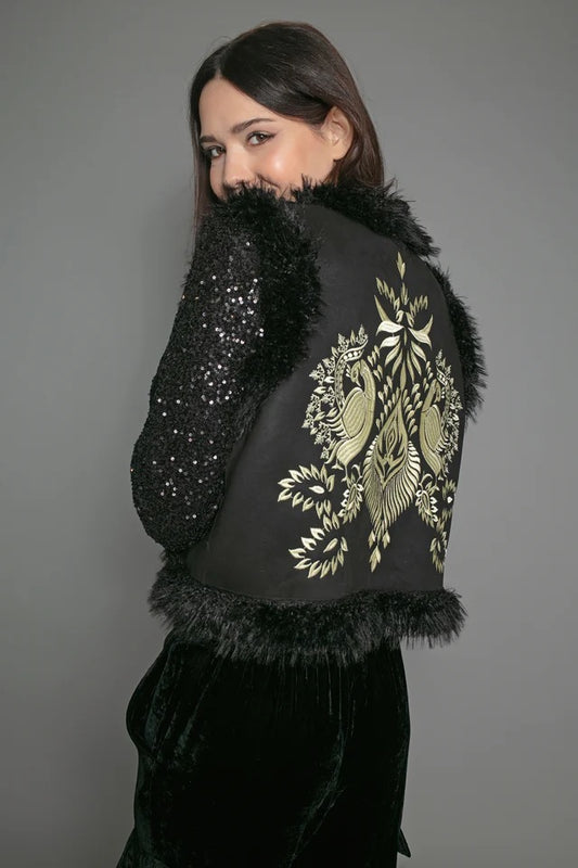 Nooki Stasia Black Embroidered Gillet