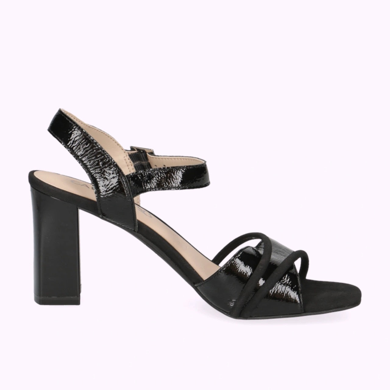 Caprice Black Leather/Suede Block Heeled Sandal