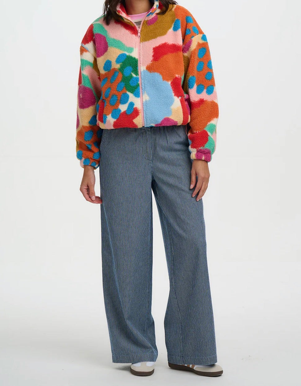 Sugarhill Brighton Hartley Zip Up Fleece - Off White/Multi, Abstract Floral
