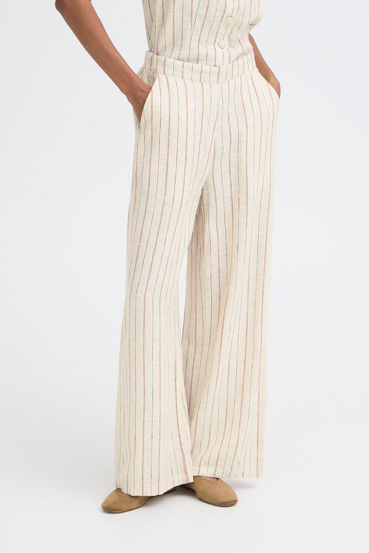 ICHI Linno Pinstripe Trouser - Beige