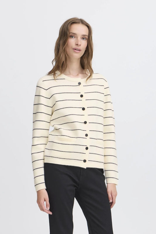 ICHI Besila Stripe Cardigan - Almond Milk