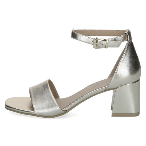 Caprice Leather Block Heel Sandal - Gold